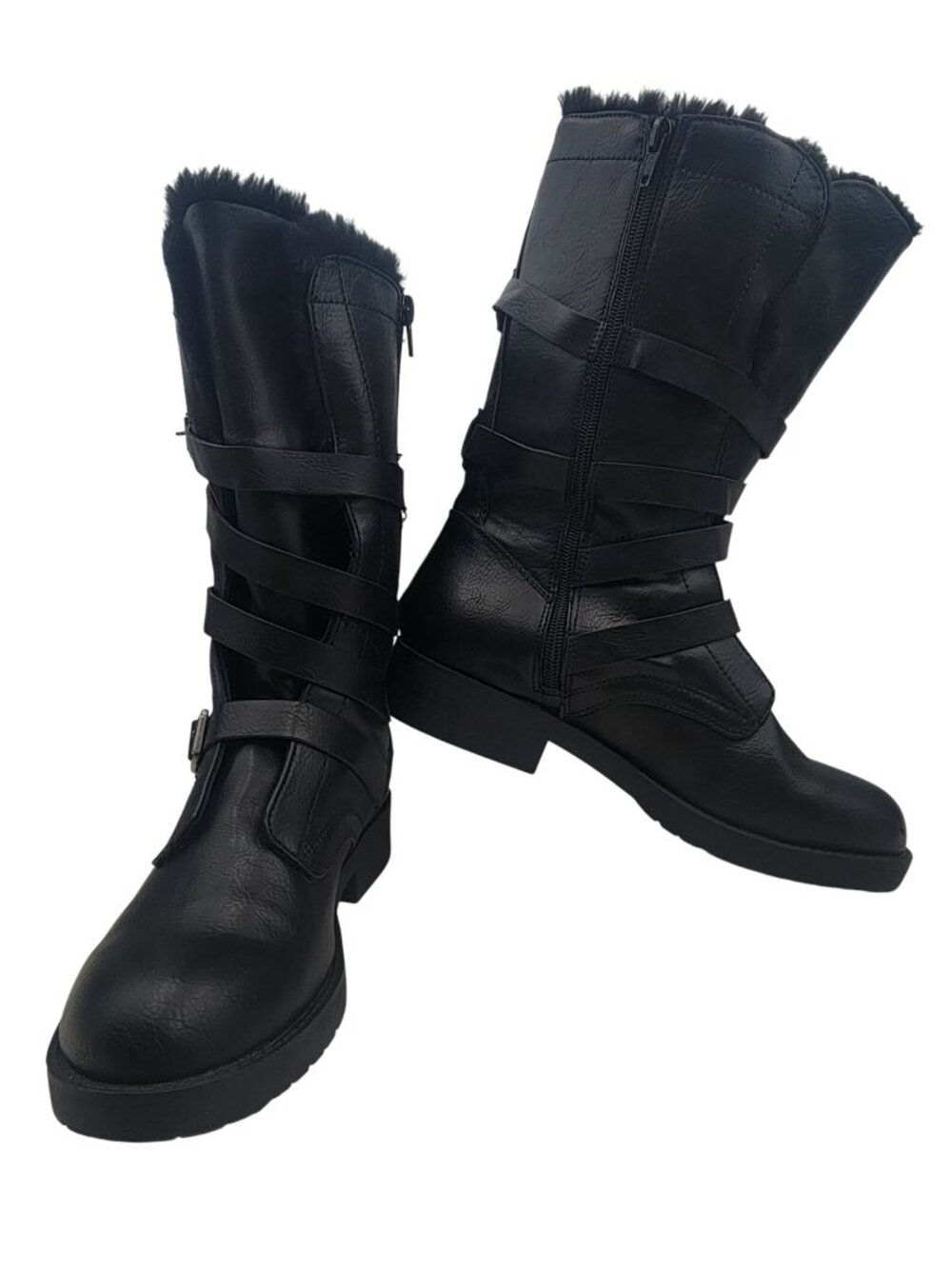 So Boots Black Faux Leather Strap Knee-High Womens 8.5